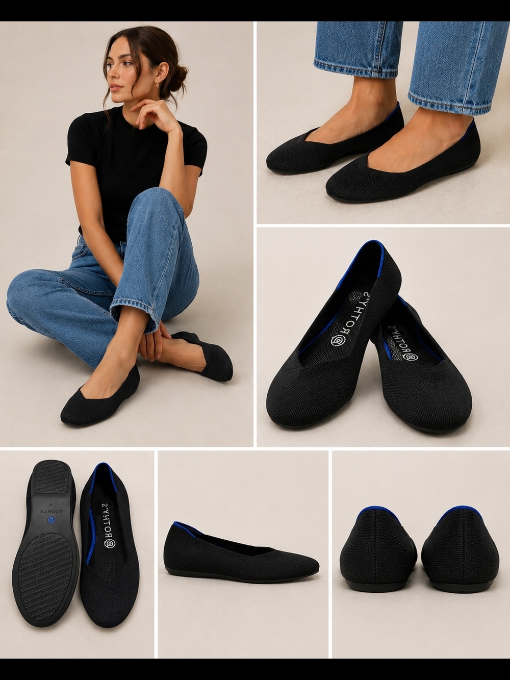 Rothy’s Black Knit Flats Women’s Size 8 Comfortable Slip On